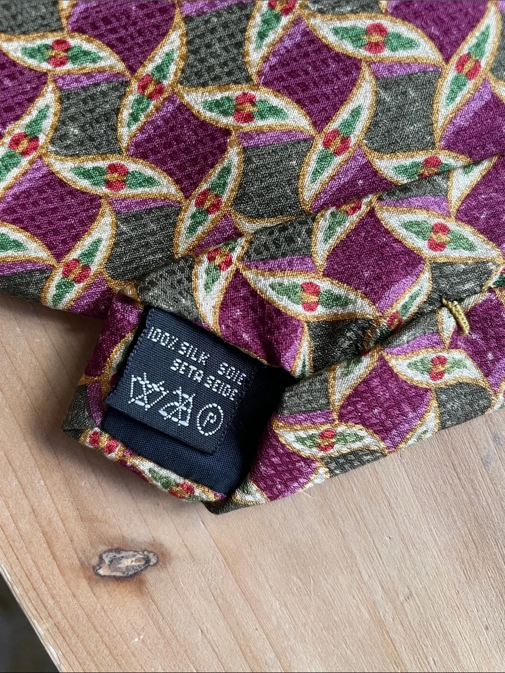 Burberry Green and Grape Geometric Silk Tie